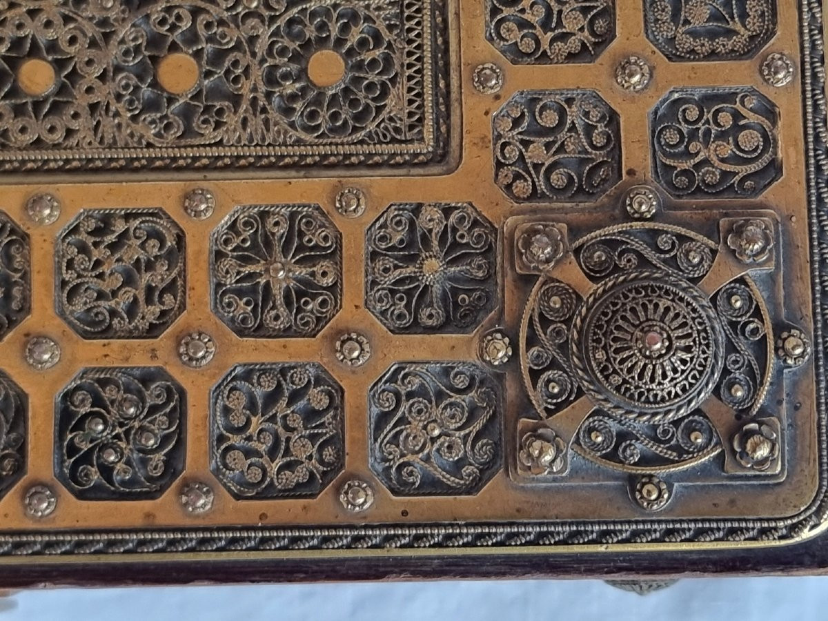 Antique German Erhard & Söhne Filigree Gilt Brass Jewelry Box-photo-4