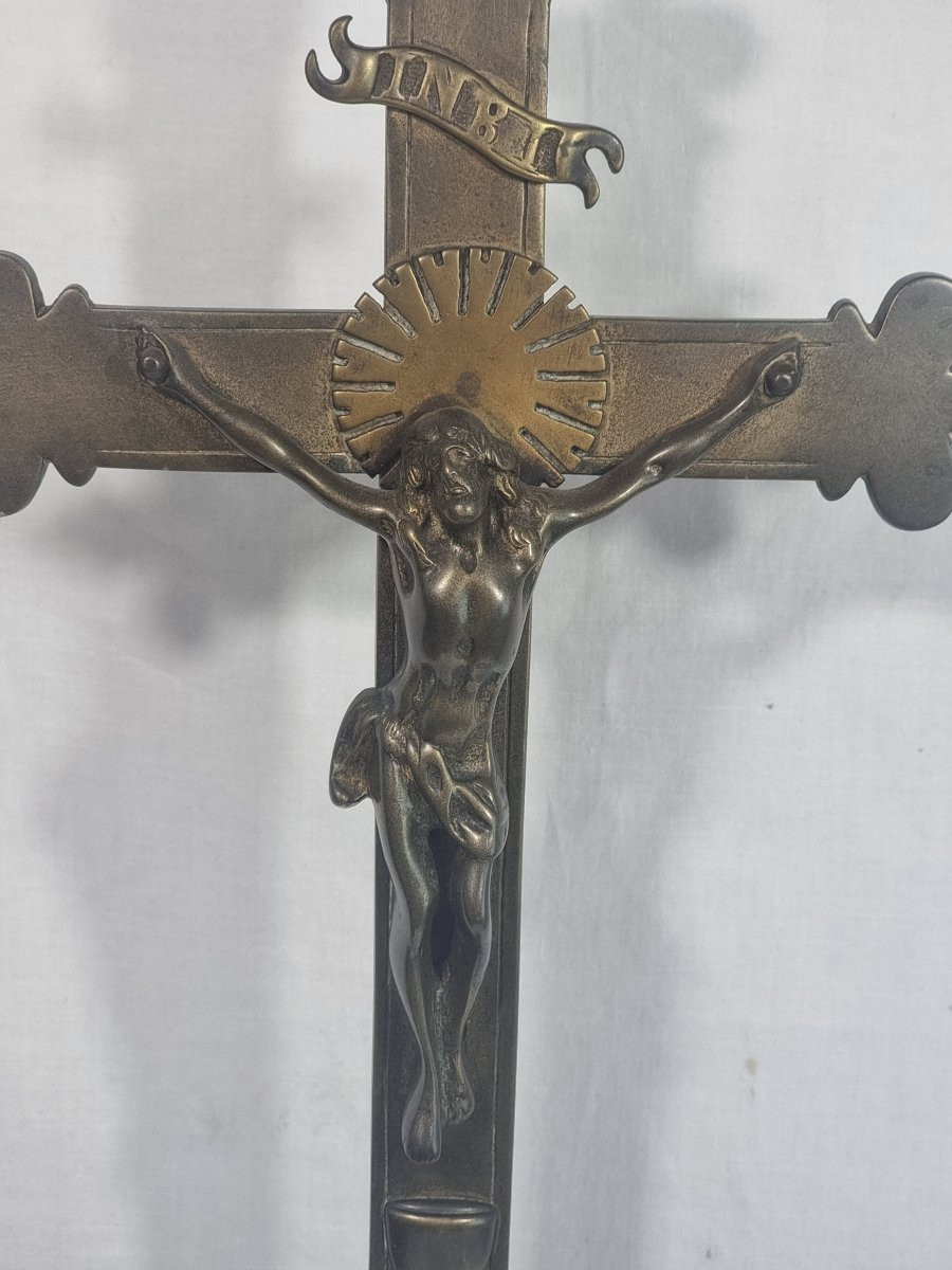 Crucifix En Bronze – 59,5 Cm De Haut – Avec Christ En Croix, Calice Et Crâne Ave-photo-3