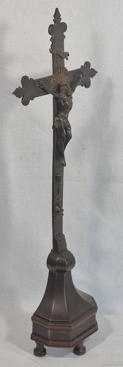 Crucifix En Bronze – 59,5 Cm De Haut – Avec Christ En Croix, Calice Et Crâne Ave-photo-4