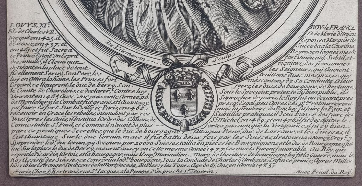 Estampe De Maître Ancien – Louis XI Portant L’ordre De Saint-michel Par Nicolas de Larmessin -photo-3