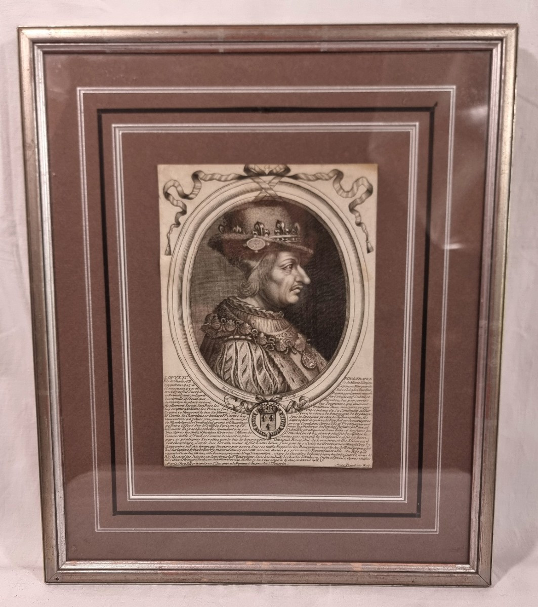 Estampe De Maître Ancien – Louis XI Portant L’ordre De Saint-michel Par Nicolas de Larmessin 