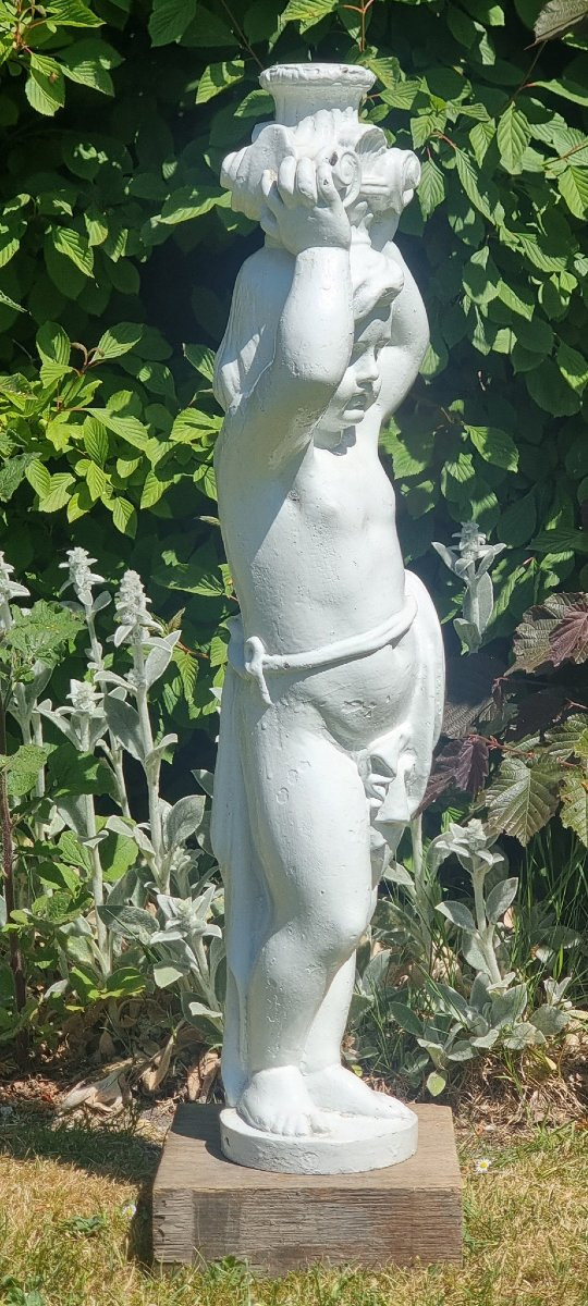 Antique French Cast Iron Statue – Cherub 75 Cm High-photo-2
