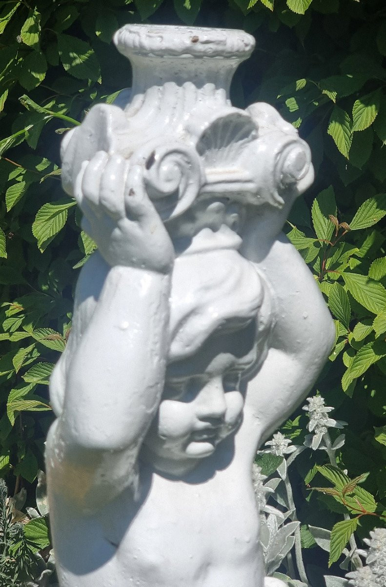 Antique French Cast Iron Statue – Cherub 75 Cm High-photo-5