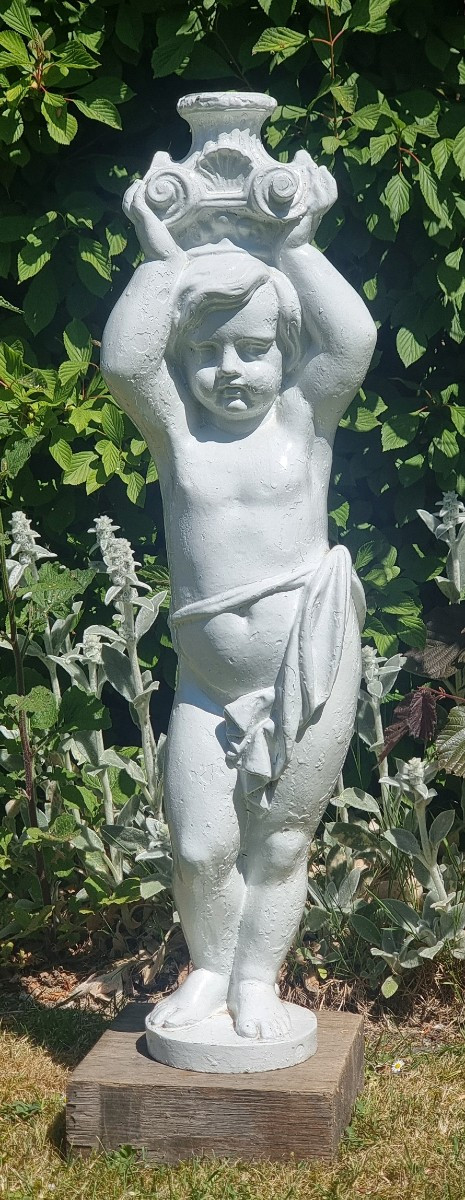 Antique French Cast Iron Statue – Cherub 75 Cm High