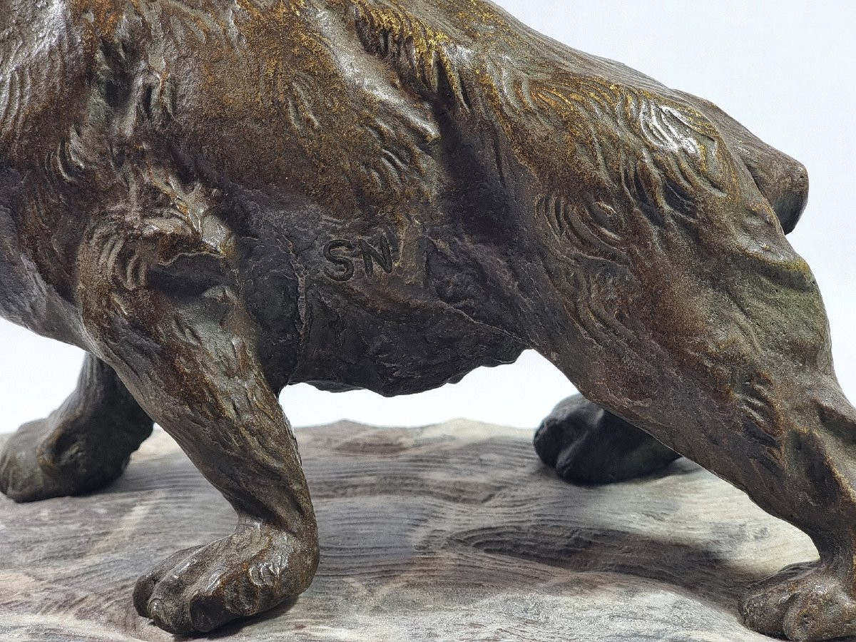 Animalier Art Deco Ours Polaire En Bronze Belge Signé Sylvain Norga – Antiques-photo-5