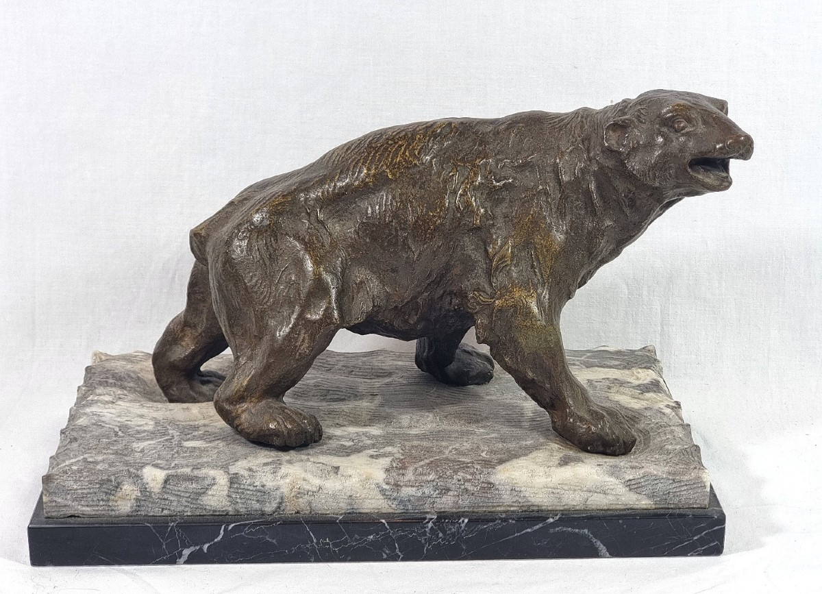 Animalier Art Deco Ours Polaire En Bronze Belge Signé Sylvain Norga – Antiques