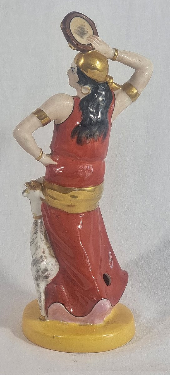 Art Deco Porcelain Fragrance Lamp - Exotic Dancer With Leaping Goat, Erotic Scene-photo-3