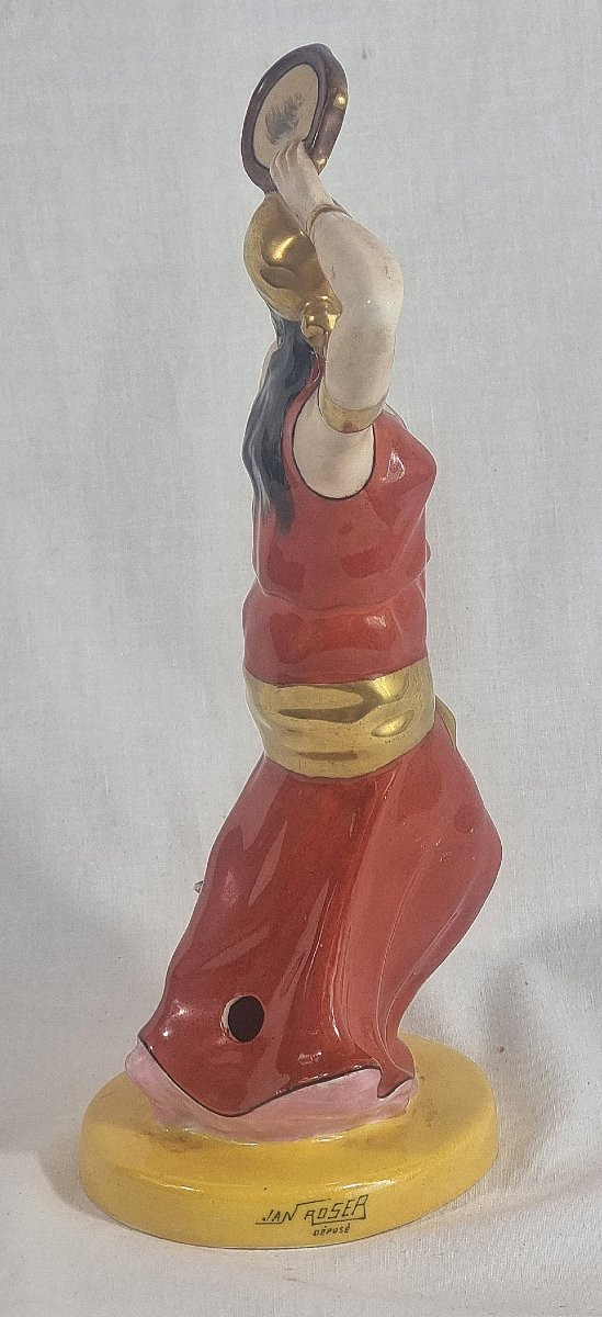 Art Deco Porcelain Fragrance Lamp - Exotic Dancer With Leaping Goat, Erotic Scene-photo-4