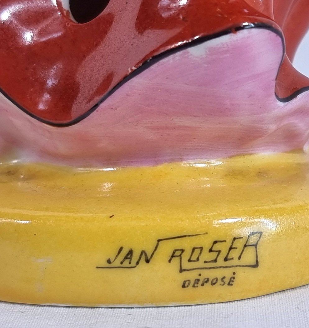 Art Deco Porcelain Fragrance Lamp - Exotic Dancer With Leaping Goat, Erotic Scene-photo-2