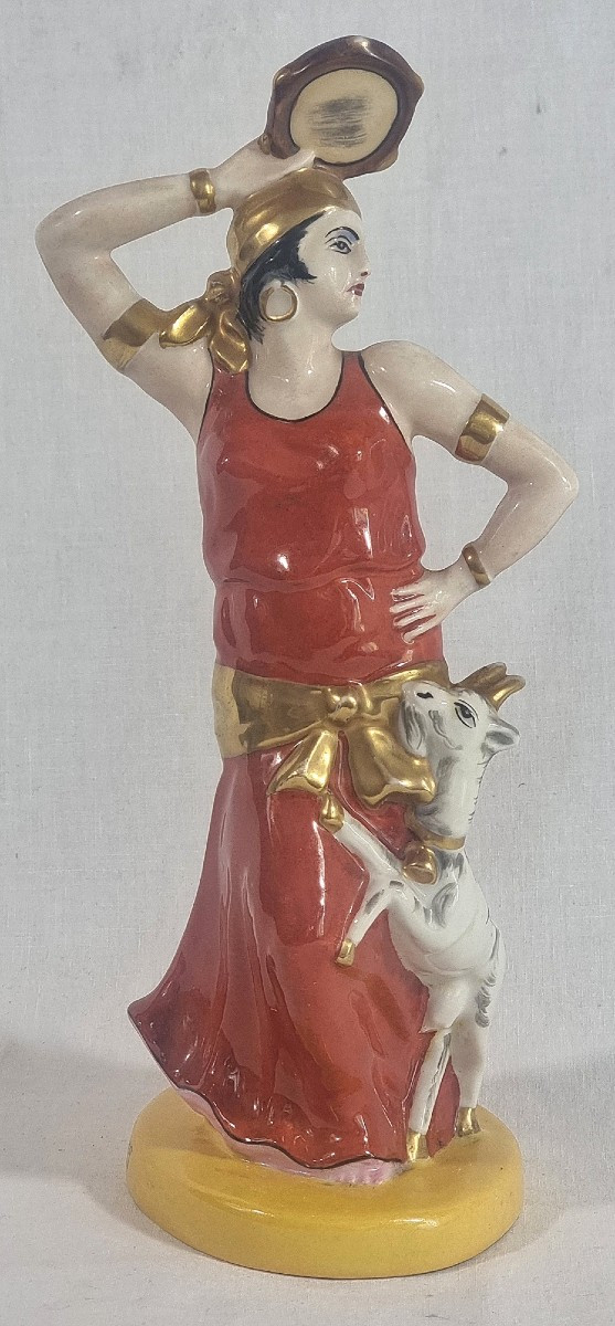 Art Deco Porcelain Fragrance Lamp - Exotic Dancer With Leaping Goat, Erotic Scene