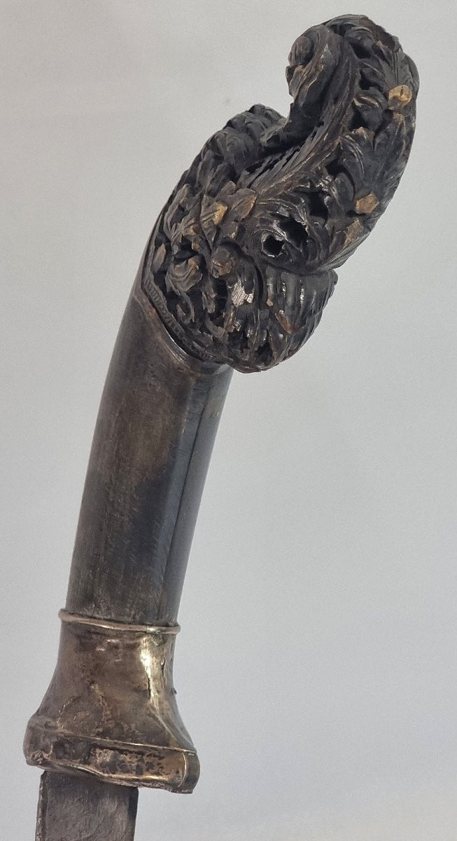 Antique Pendang Saber With Damascus Blade And Buffalo Horn Handle -photo-2