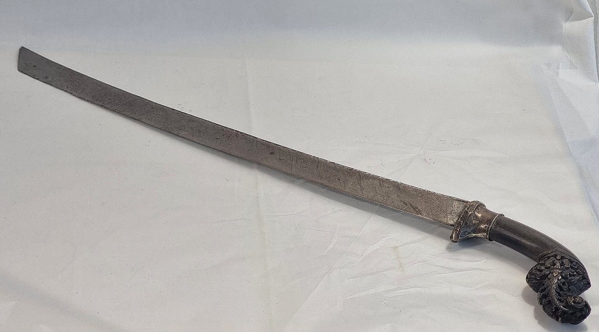 Antique Pendang Saber With Damascus Blade And Buffalo Horn Handle -photo-4