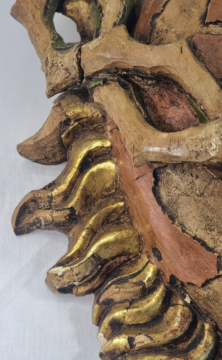 Cœur sacré enflammé et saignant, en bois polychrome, 36 cm, époque française du XVII-photo-1