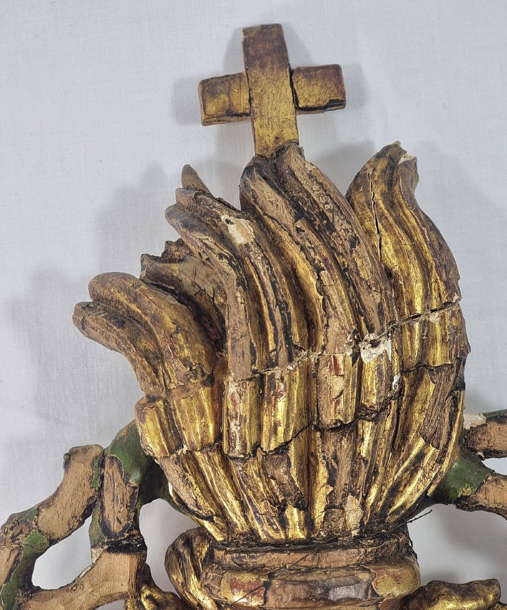 Cœur sacré enflammé et saignant, en bois polychrome, 36 cm, époque française du XVII-photo-2