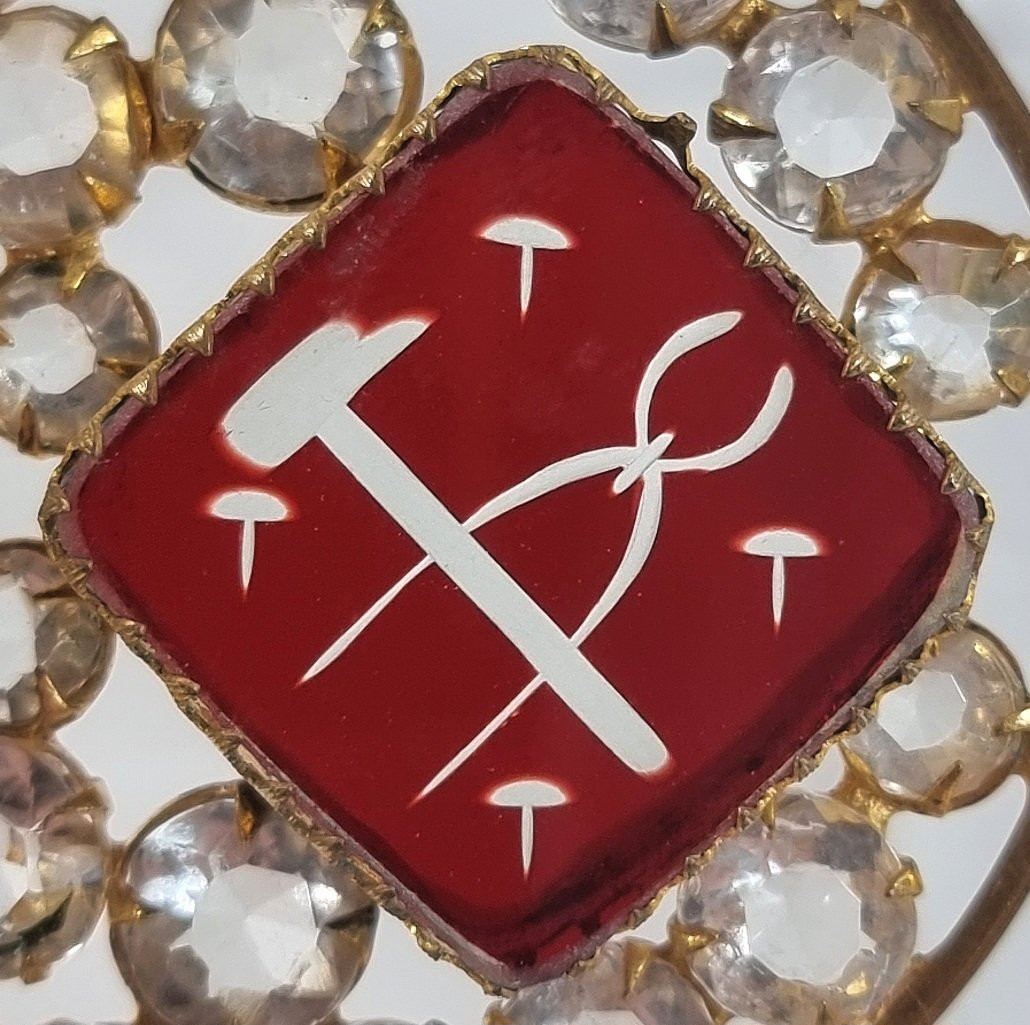 Antique 19th Century French Religious Ornament In Gilded Crystal And Ruby Red/white Rhinestones, -photo-1