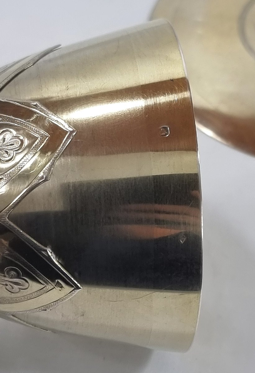 22 Cm Chalice In 950/1000 Sterling Silver With Vermeil, Gothic Style, H.negre Paten-photo-2