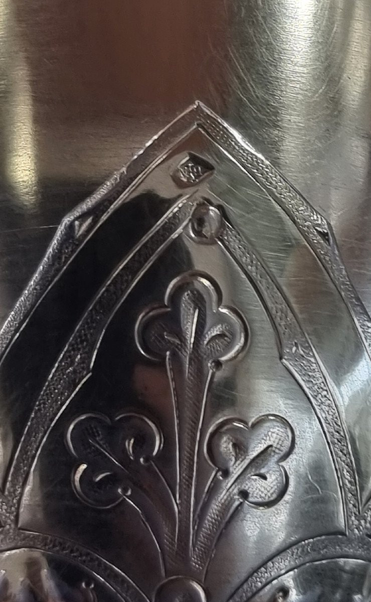 22 Cm Chalice In 950/1000 Sterling Silver With Vermeil, Gothic Style, H.negre Paten-photo-5