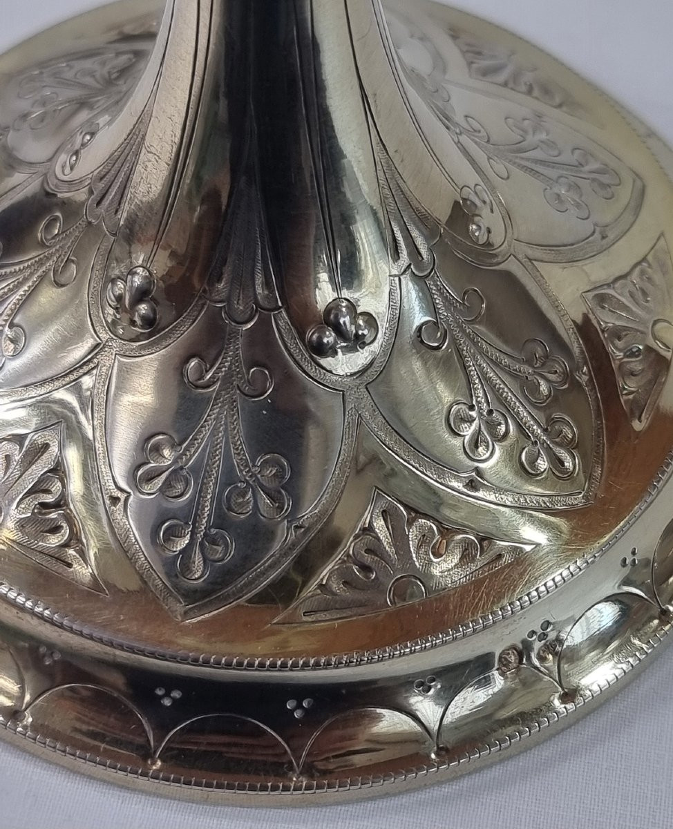 22 Cm Chalice In 950/1000 Sterling Silver With Vermeil, Gothic Style, H.negre Paten-photo-6