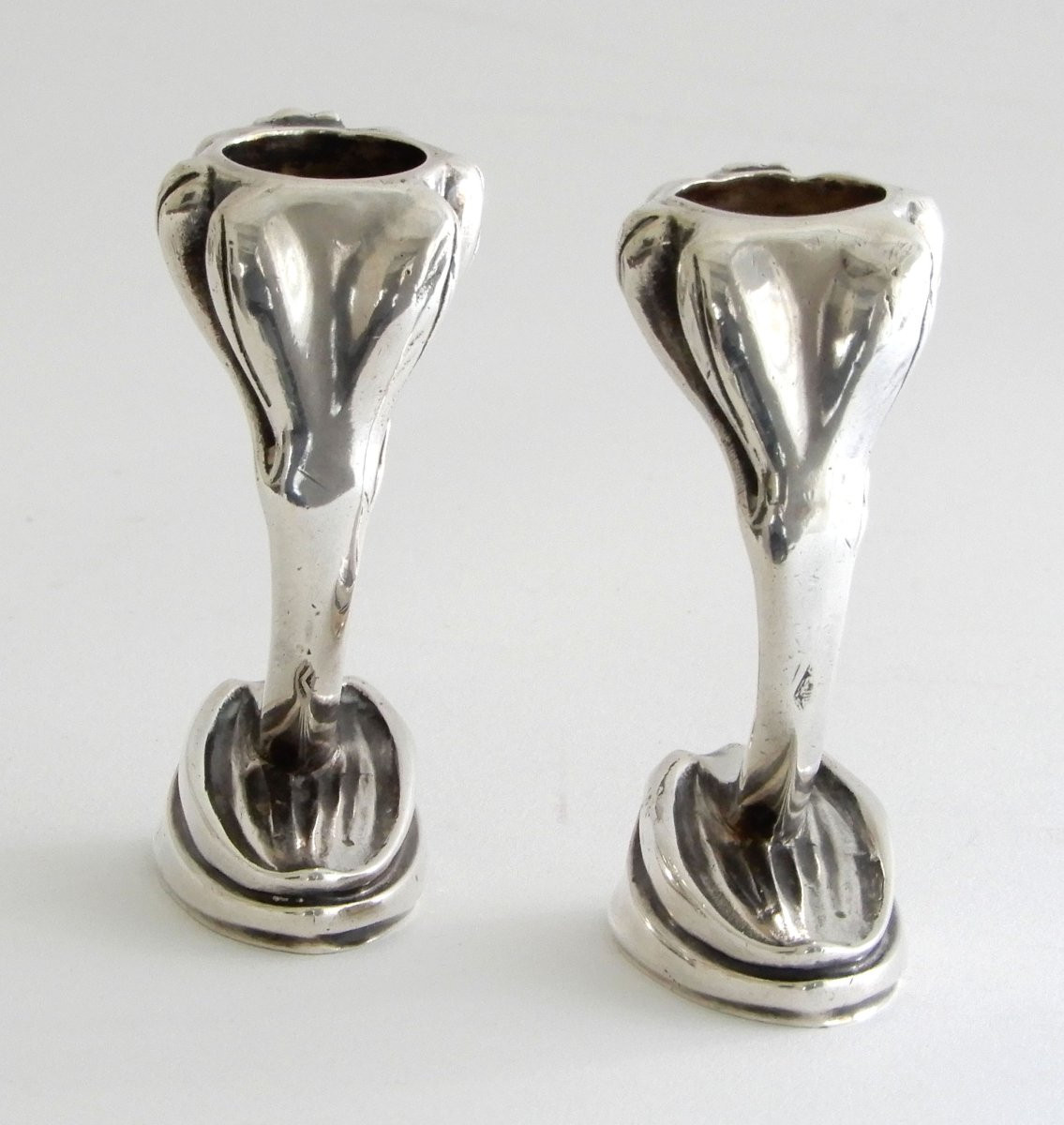 Set Of 2 Art Nouveau Silver Candlesticks “crocus” By Eugène Lefebvre-photo-2
