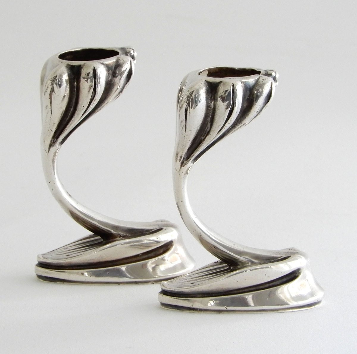Set Of 2 Art Nouveau Silver Candlesticks “crocus” By Eugène Lefebvre-photo-3