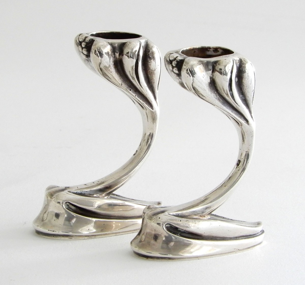 Set Of 2 Art Nouveau Silver Candlesticks “crocus” By Eugène Lefebvre