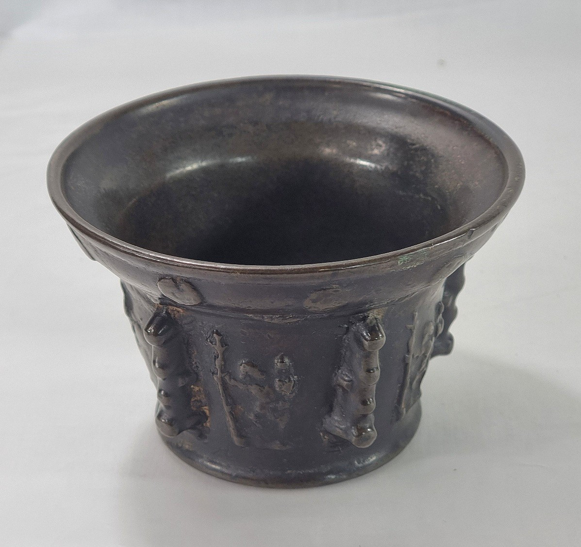  Antique Spanish Bronze Mortar From The 16th-17th Century With Saint Christopher