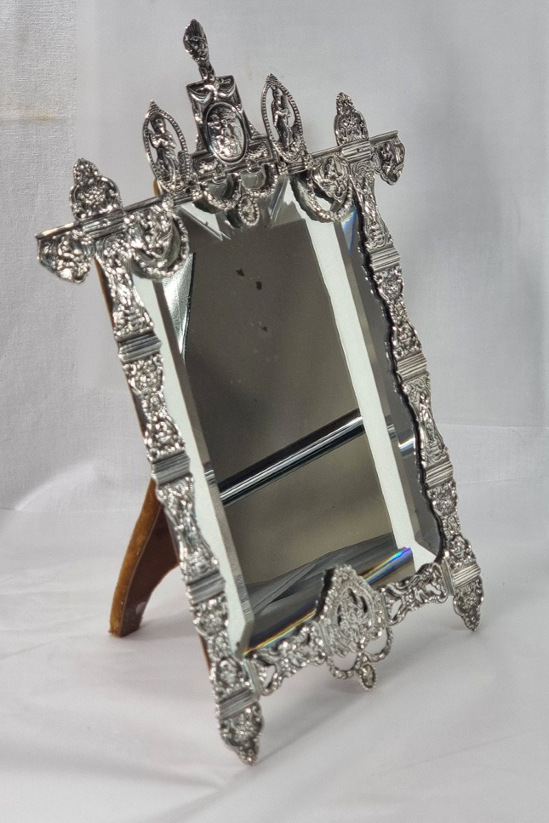 Miroir antique en argent sterling hollandais du XIXe siècle, décoré de scènes bibliques-photo-2