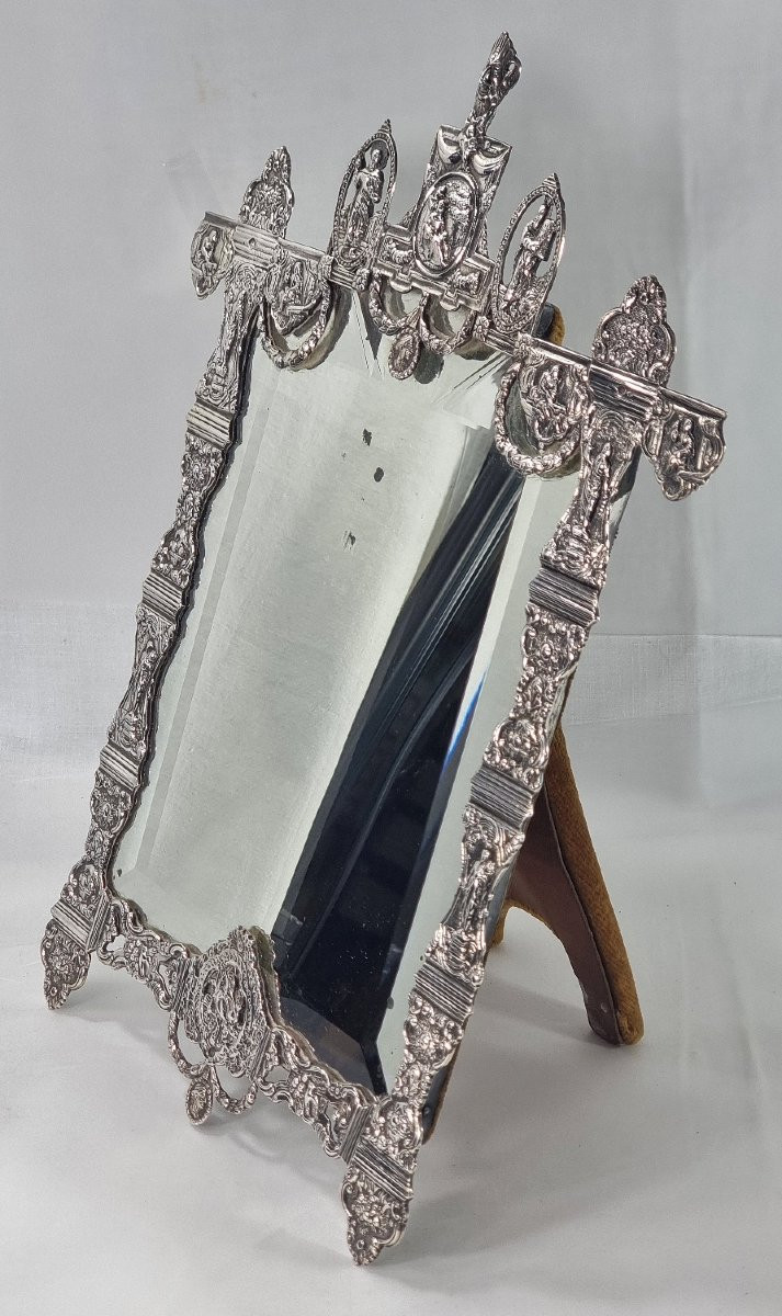 Miroir antique en argent sterling hollandais du XIXe siècle, décoré de scènes bibliques-photo-3