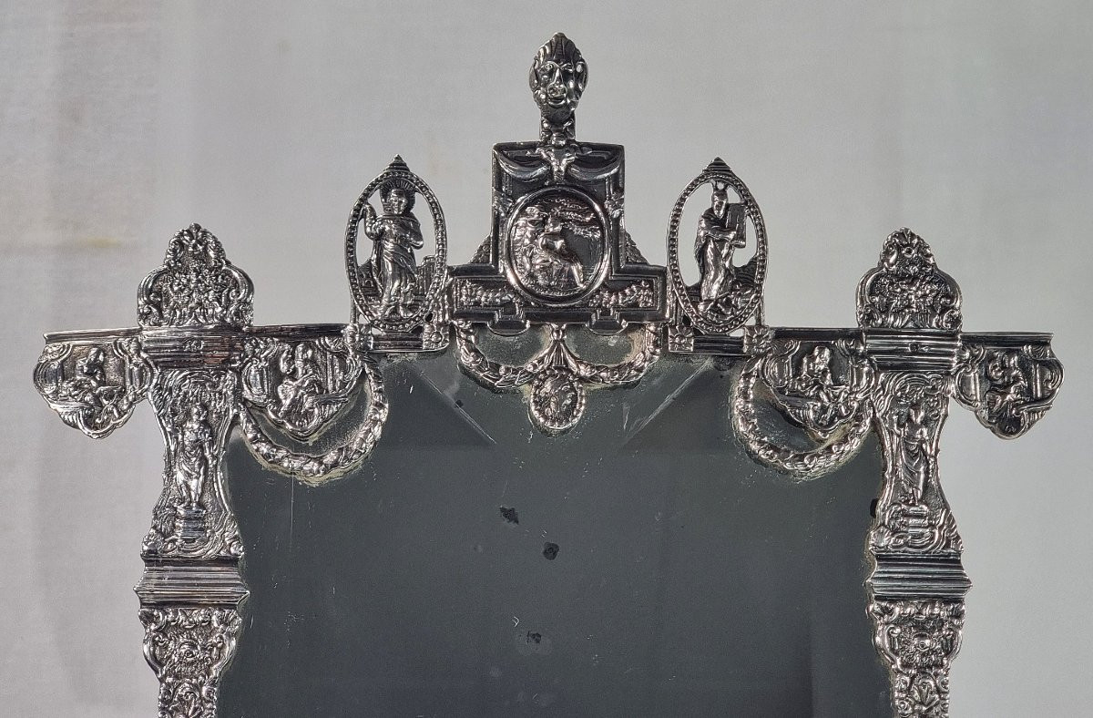 Miroir antique en argent sterling hollandais du XIXe siècle, décoré de scènes bibliques-photo-1
