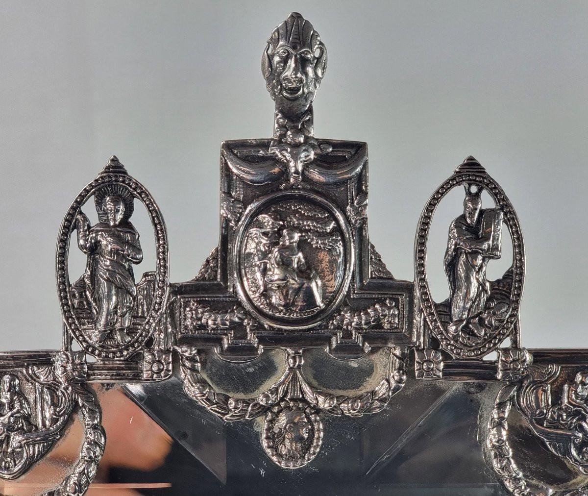 Miroir antique en argent sterling hollandais du XIXe siècle, décoré de scènes bibliques-photo-2