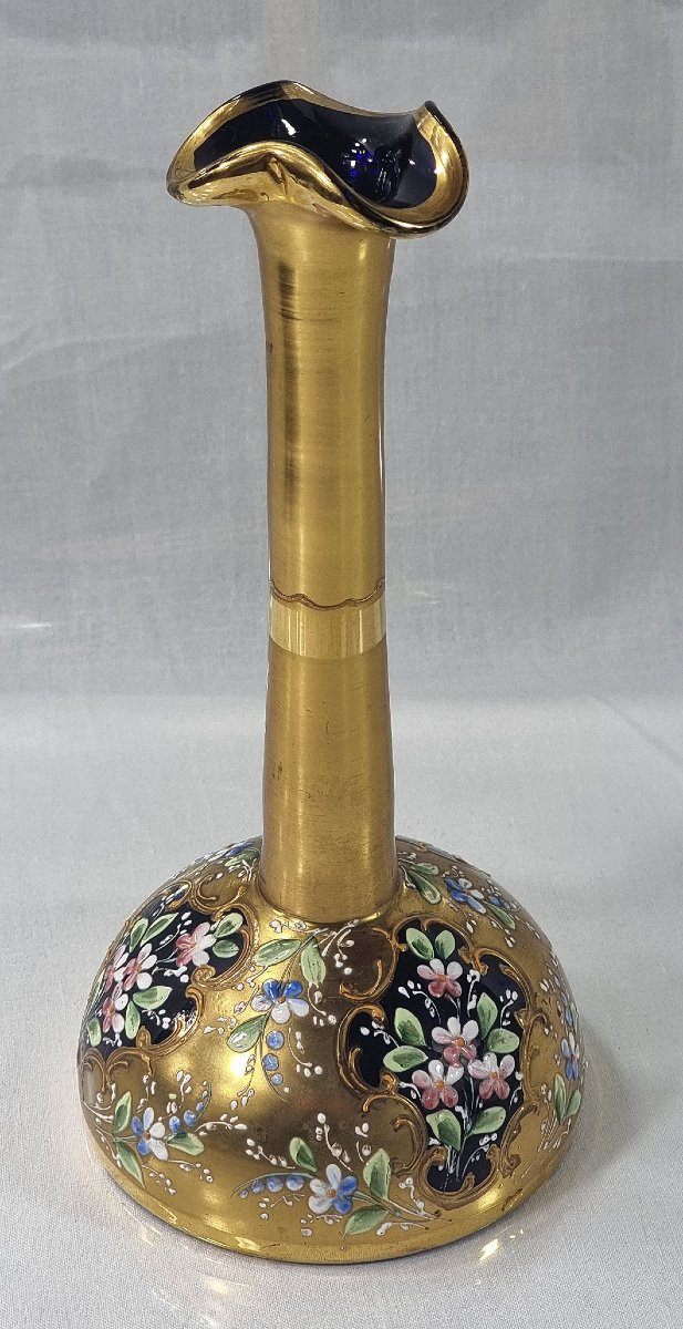 19th-century Moser Vase, Blue With Gold And Floral Decorations-photo-2