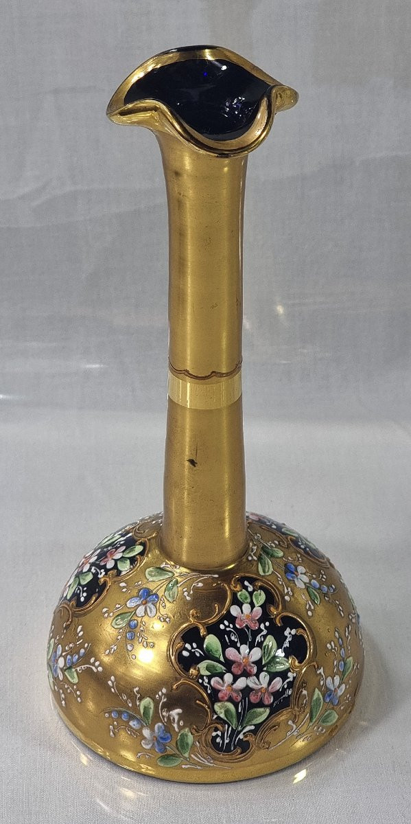 19th-century Moser Vase, Blue With Gold And Floral Decorations-photo-3