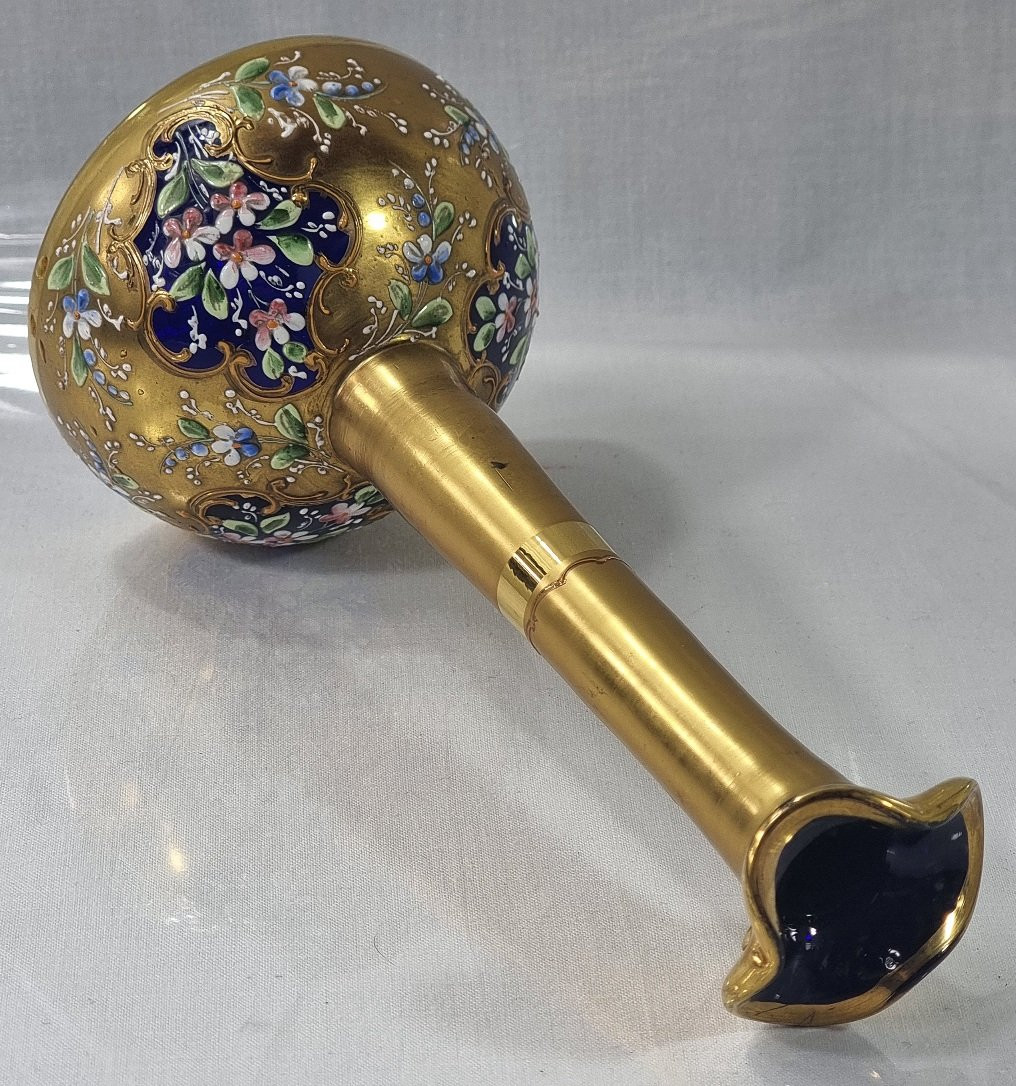 19th-century Moser Vase, Blue With Gold And Floral Decorations-photo-1