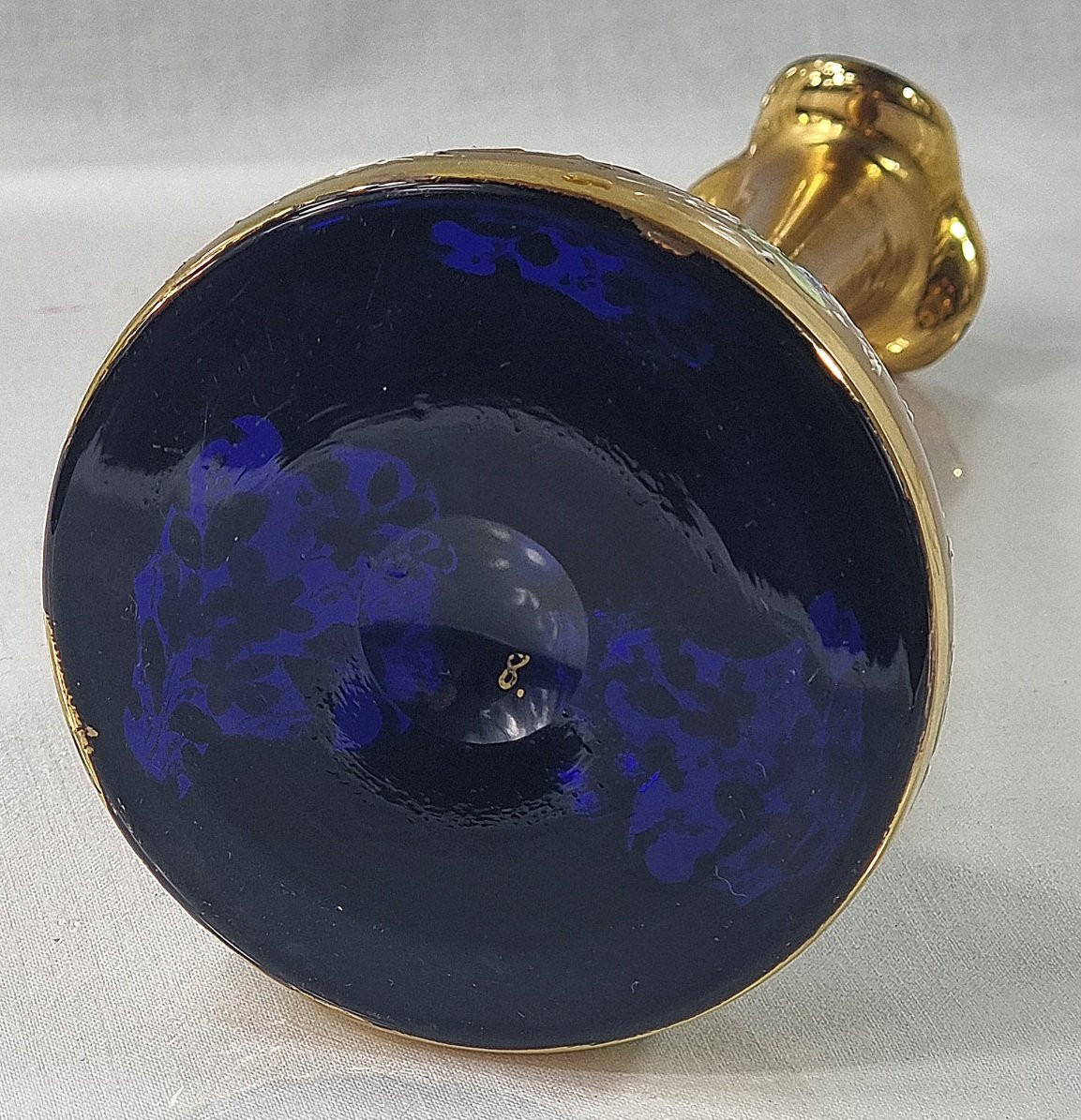 19th-century Moser Vase, Blue With Gold And Floral Decorations-photo-2