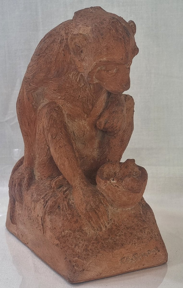 Terracotta Seated Monkey, Em Samson, Paris 1910-1920-photo-3