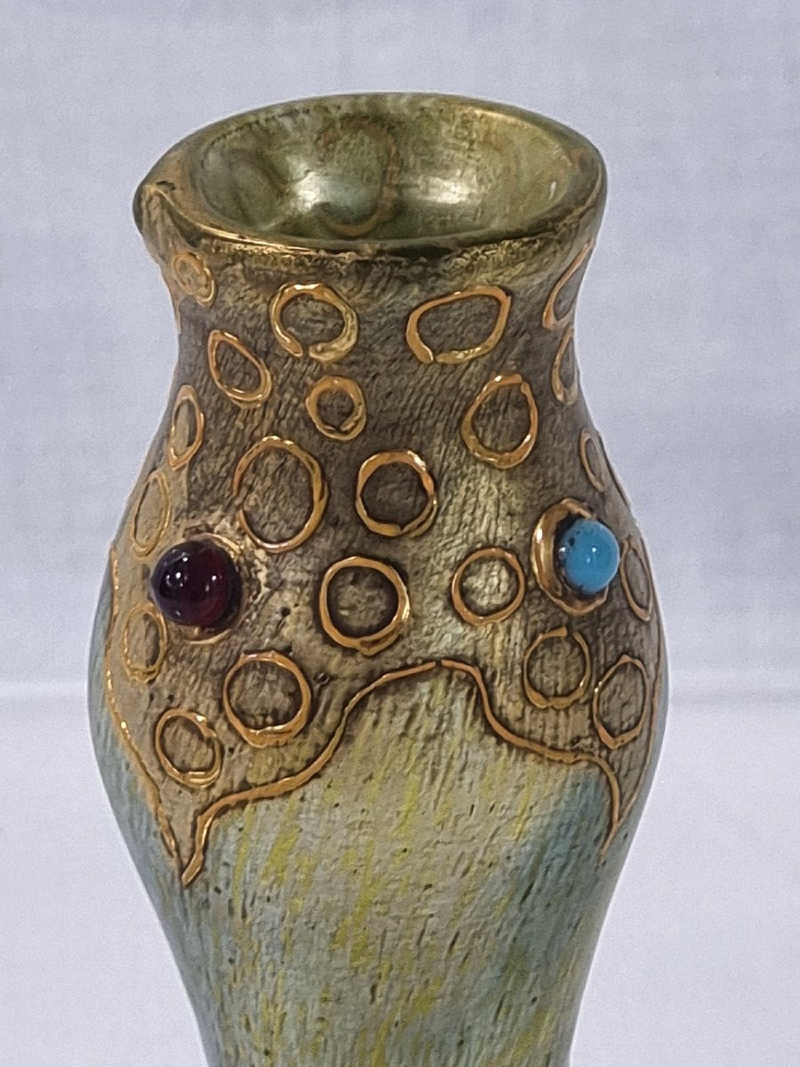 Loetz Delphi 11.4 Cm, Green/blue Papilion Decoration & Stones-photo-2