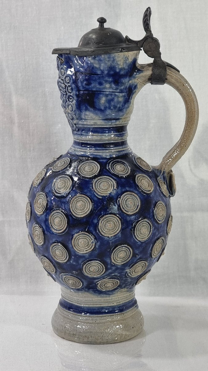 17th-century Stoneware Pitcher From Westerwald – With A Pewter Lid-photo-2
