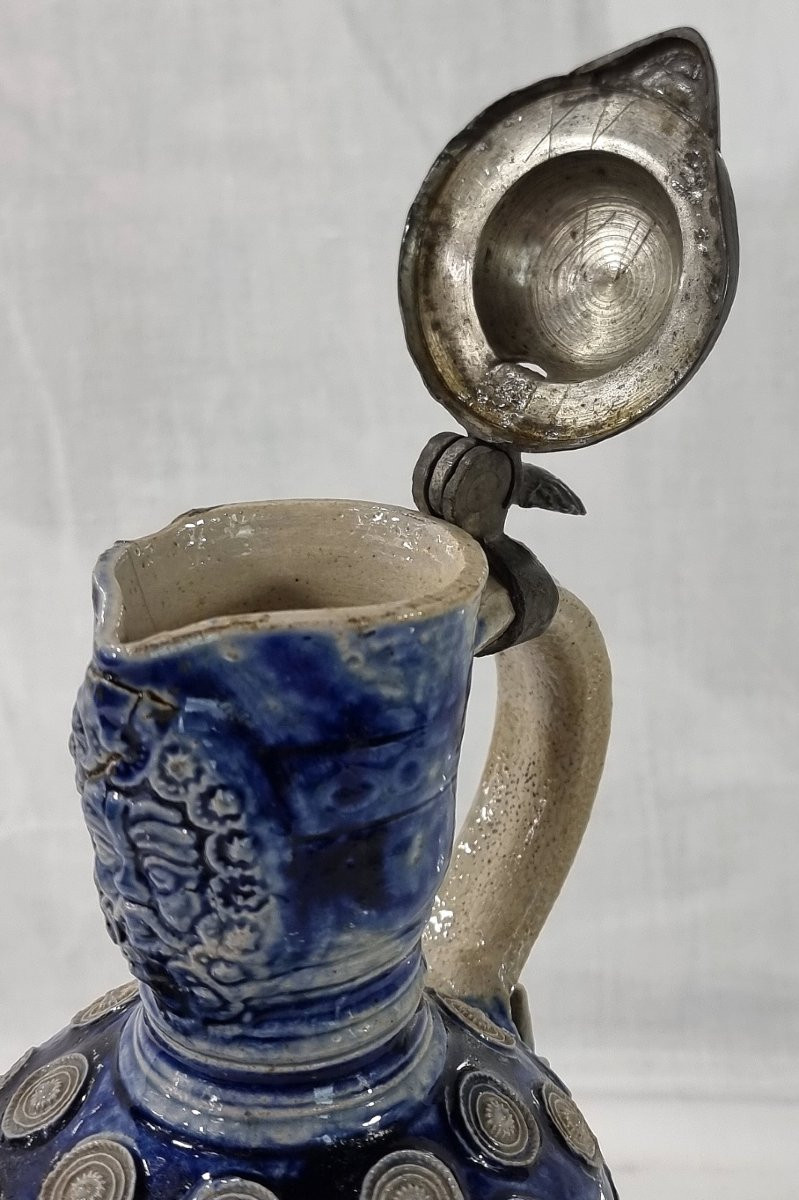 17th-century Stoneware Pitcher From Westerwald – With A Pewter Lid-photo-8