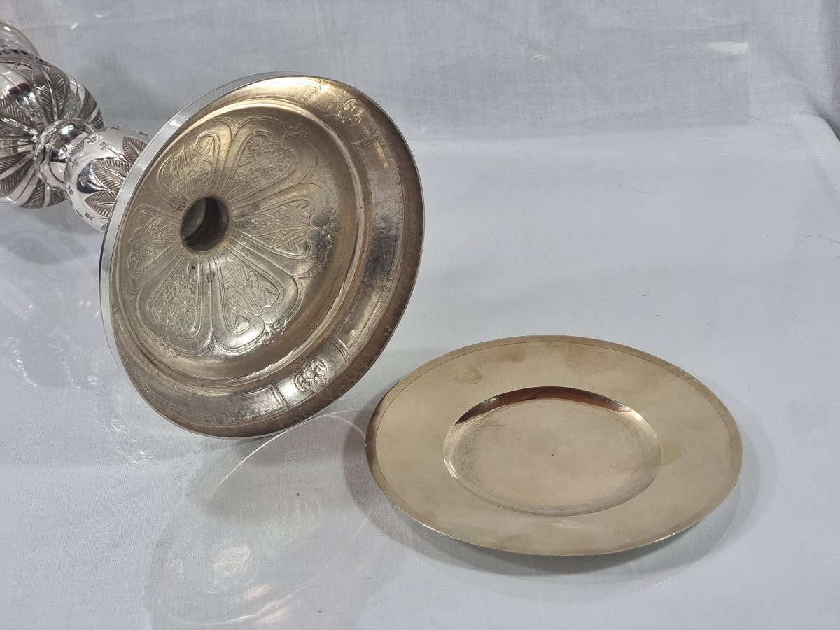 Antique French Chalice, 26 Cm, In Solid 950/1000 Silver (vermeil), Gothic Style, Paten-photo-1