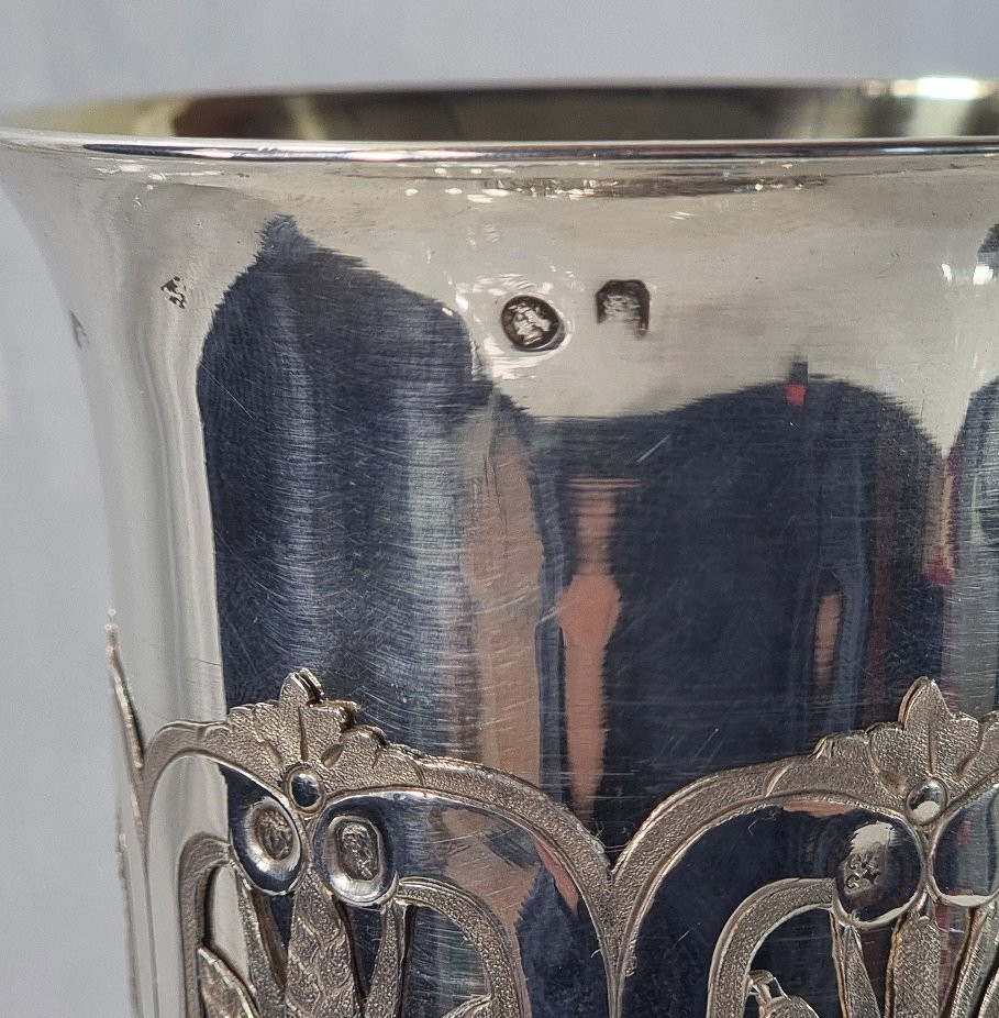 Antique French Chalice, 26 Cm, In Solid 950/1000 Silver (vermeil), Gothic Style, Paten-photo-5