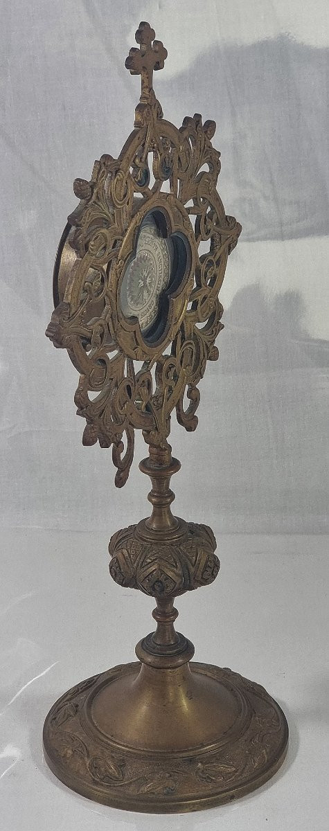 Reliquaire néo-gothique français ancien relique de première classe de la Vraie Croix-photo-3