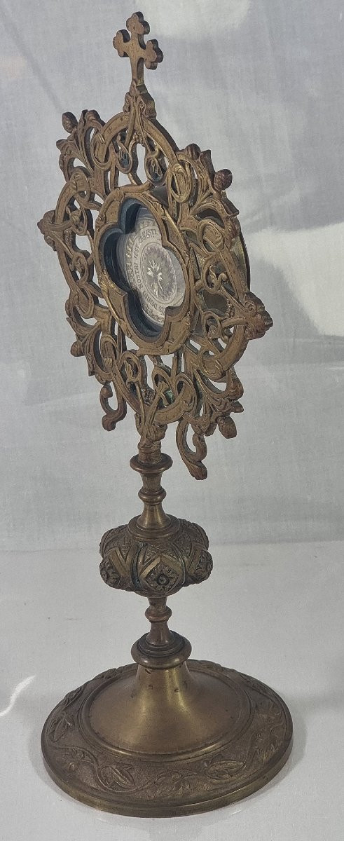 Reliquaire néo-gothique français ancien relique de première classe de la Vraie Croix-photo-4