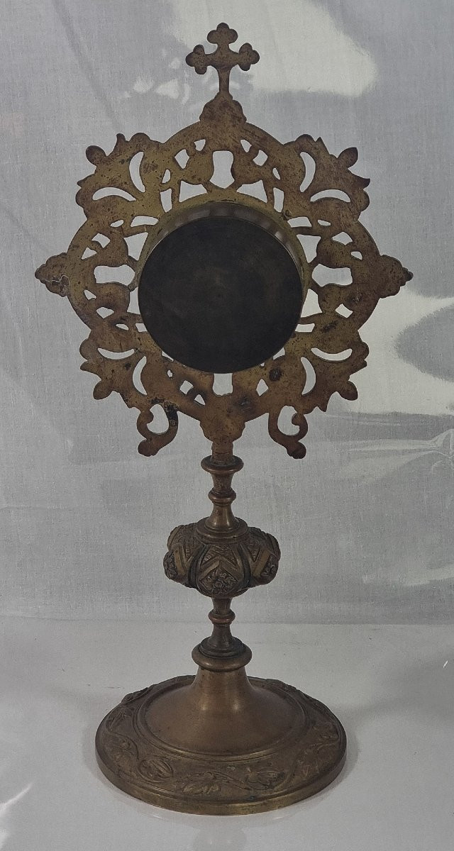 Reliquaire néo-gothique français ancien relique de première classe de la Vraie Croix-photo-5