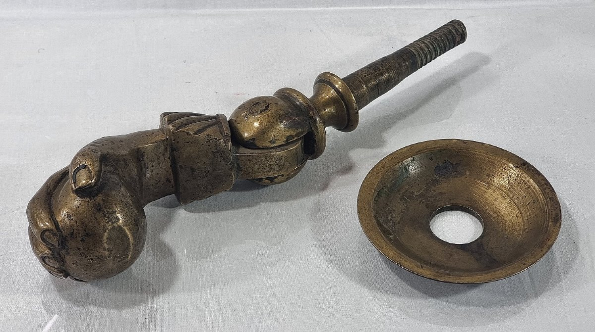 Solid Bronze Door Knocker, Hand Holding A Ball, 18th Or Early 19th Century-photo-3