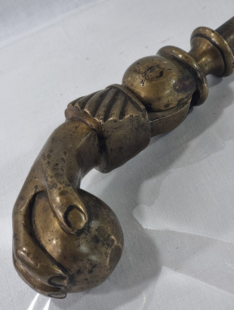 Solid Bronze Door Knocker, Hand Holding A Ball, 18th Or Early 19th Century-photo-2