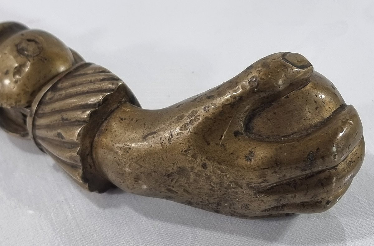 Solid Bronze Door Knocker, Hand Holding A Ball, 18th Or Early 19th Century-photo-3