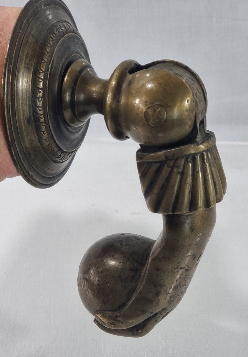 Solid Bronze Door Knocker, Hand Holding A Ball, 18th Or Early 19th Century