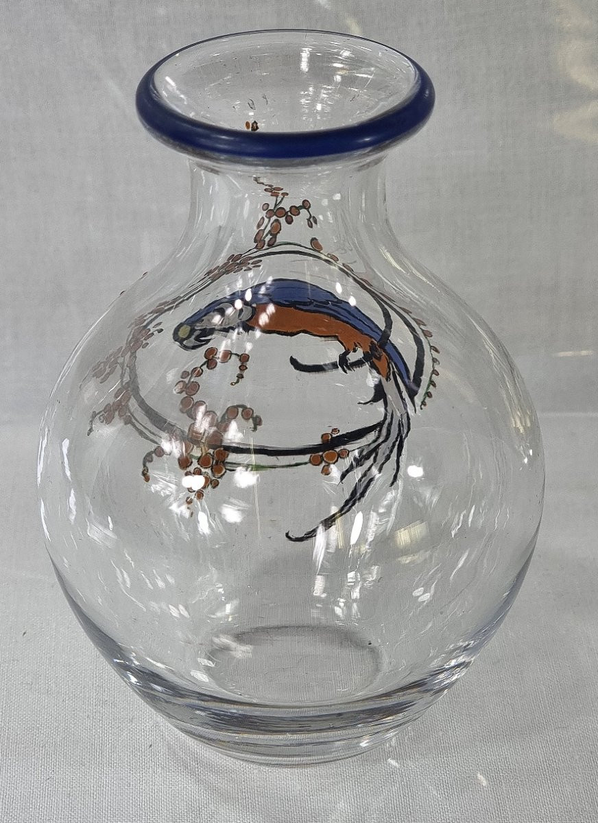 Petit vase Art Déco Marcel Goupy Paris, décor en émail peint à la main représentant un perroque-photo-3