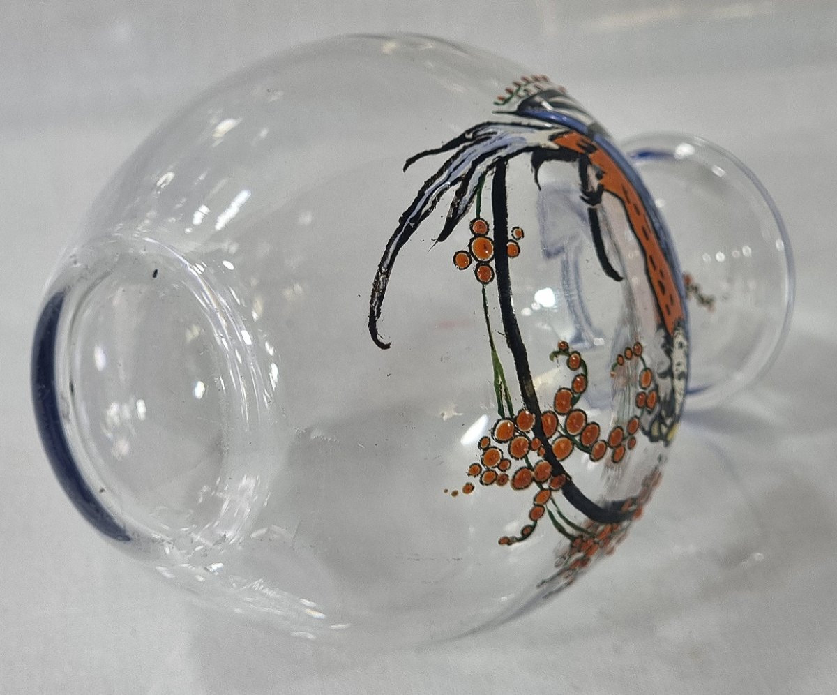 Petit vase Art Déco Marcel Goupy Paris, décor en émail peint à la main représentant un perroque-photo-2