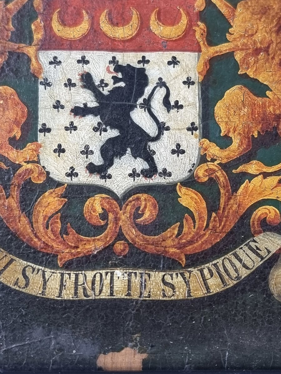 Panneau du XIXe siècle orné des armoiries belges de la famille de Giey-photo-2